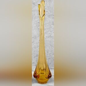 VINTAGE MCM 19¼" VIKING GLASS AMBER  " EPIC 3 FOIL" SWUNG VASE WITH DRAPE BOTTOM